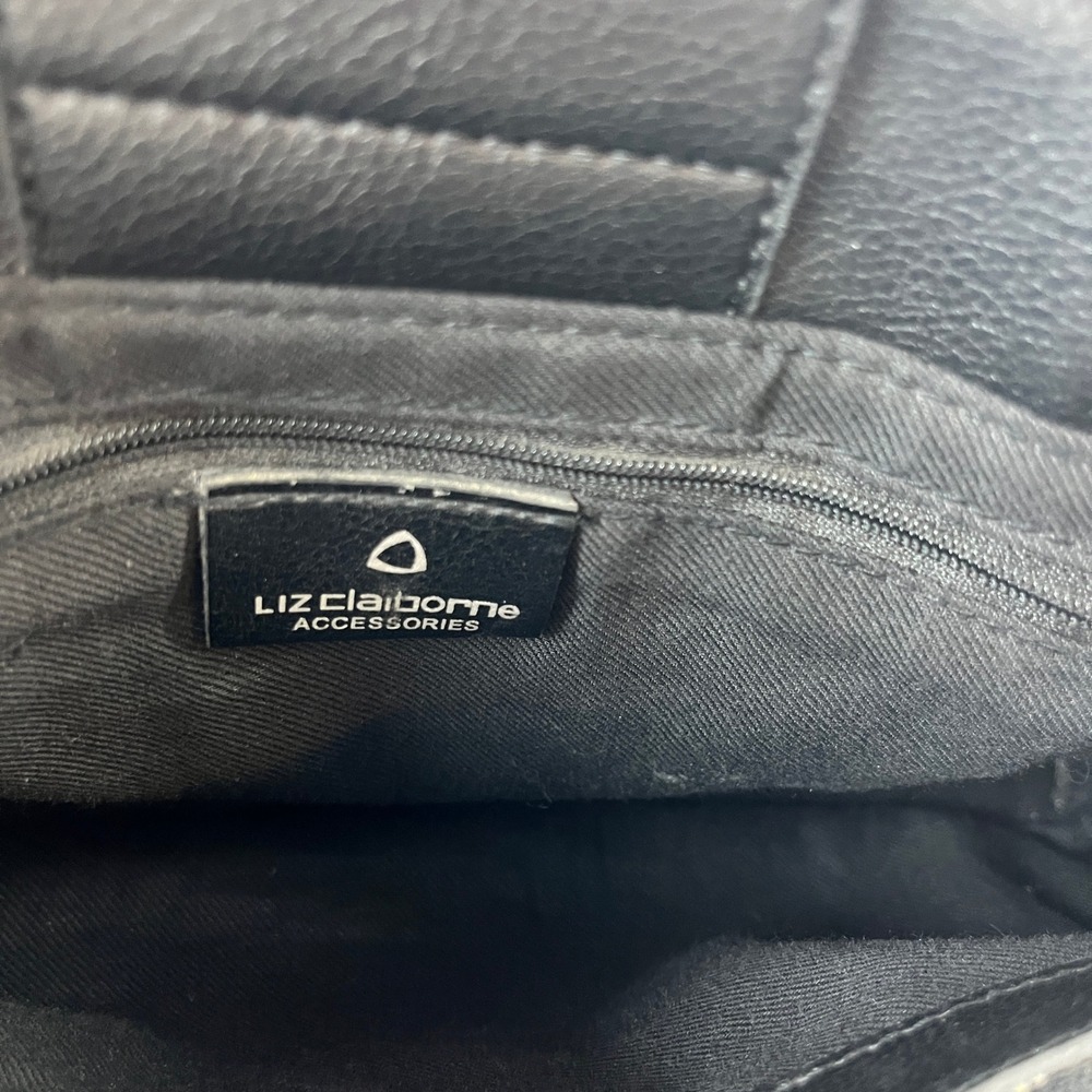 Liz Claiborne Black Pebbled Faux Leather Work‎ Tote Shoulder Bag - Picture 7 of 14